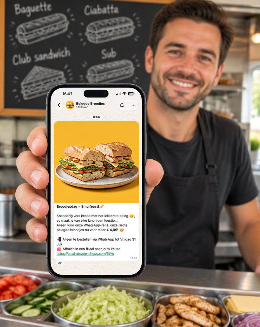 Shop owner sending a WhatsApp promotion with OrderLemon